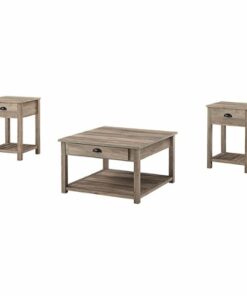 Walker Edison - Country 3-Piece Coffee and Side Table Set - Grey Wash