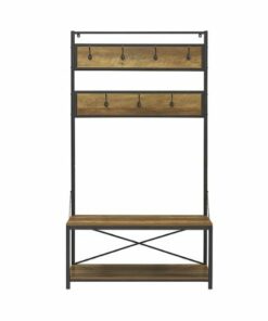 Walker Edison - 40" Industrial Wood Hall Tree - Rustic Oak