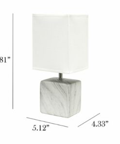 Simple Designs - Petite Marbled Ceramic Table Lamp with Fabric Shade - White base/White shade