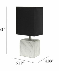 Simple Designs - Petite Marbled Ceramic Table Lamp with Fabric Shade - White base/Black shade