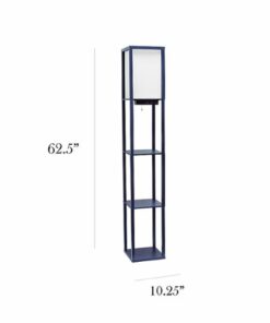 Simple Designs - Floor Lamp Etagere Organizer Storage Shelf w 2 USB Charging Ports, 1 Charging Outlet & Linen Shade - Navy
