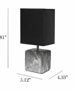 Simple Designs - Petite Marbled Ceramic Table Lamp with Fabric Shade - Black base/Black shade