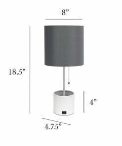 Simple Designs - White Hammered Metal Organizer Table Lamp with USB charging port and Fabric Shade - White base/Gray shade