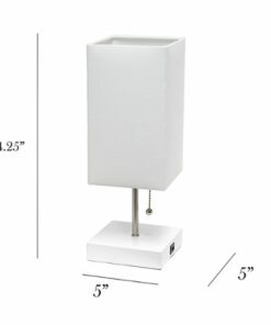 Simple Designs - Petite White Stick Lamp with USB Charging Port and Fabric Shade 2 Pack Set - White base/White shade 0