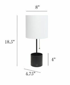 Simple Designs - Hammered Metal Organizer Table Lamp with USB charging port and Fabric Shade - Black base/White shade