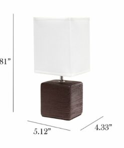 Simple Designs - Petite Faux Stone Table Lamp with Fabric Shade - Brown base/White shade