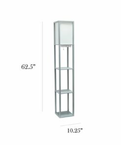 Simple Designs - Floor Lamp Etagere Organizer Storage Shelf w 2 USB Charging Ports, 1 Charging Outlet & Linen Shade - Gray