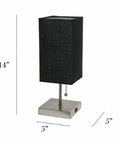 Simple Designs - Petite Stick Lamp with USB Charging Port and Fabric Shade - Brushed Nickel base/Black shade