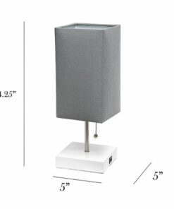 Simple Designs - Petite White Stick Lamp with USB Charging Port and Fabric Shade 2 Pack Set - White base/Gray shade