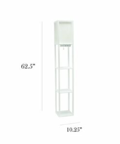 Simple Designs - Floor Lamp Etagere Organizer Storage Shelf w 2 USB Charging Ports, 1 Charging Outlet & Linen Shade - White