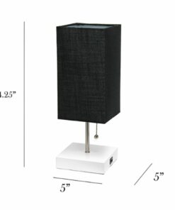 Simple Designs - Petite White Stick Lamp with USB Charging Port and Fabric Shade 2 Pack Set - White base/White shade 1