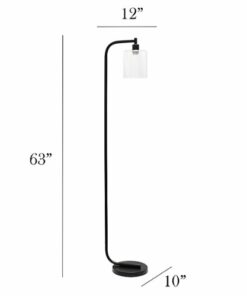 Simple Designs - Antique Style Industrial Iron Lantern Floor Lamp with Glass Shade - Black