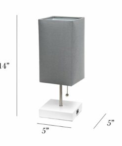 Simple Designs - Petite White Stick Lamp with USB Charging Port and Fabric Shade - White base/Gray shade