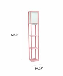 Simple Designs - Floor Lamp Etagere Organizer Storage Shelf w 2 USB Charging Ports, 1 Charging Outlet & Linen Shade - Light Pink