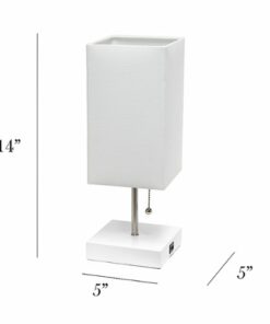 Simple Designs - Petite White Stick Lamp with USB Charging Port and Fabric Shade - White base/White shade