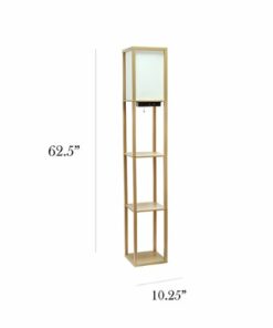 Simple Designs - Floor Lamp Etagere Organizer Storage Shelf w 2 USB Charging Ports, 1 Charging Outlet & Linen Shade - Tan