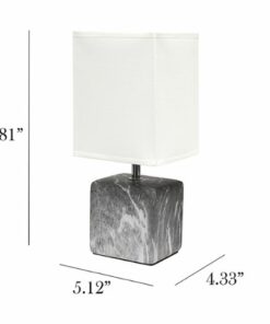 Simple Designs - Petite Marbled Ceramic Table Lamp with Fabric Shade - Black base/White shade