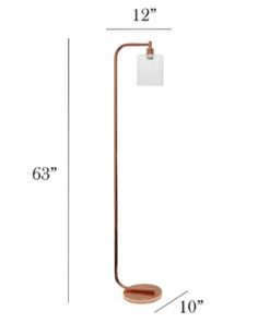 Simple Designs - Antique Style Industrial Iron Lantern Floor Lamp with Glass Shade - Rose Gold