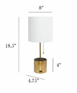 Simple Designs - Hammered Metal Organizer Table Lamp with USB charging port and Fabric Shade - Gold base/White shade