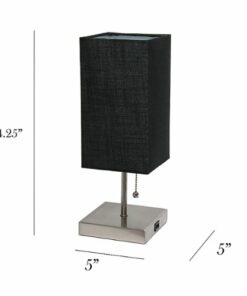 Simple Designs - Petite Stick Lamp with USB Charging Port and Fabric Shade 2 Pack Set - Brushed Nickel base/Black shade