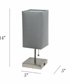 Simple Designs - Petite Stick Lamp with USB Charging Port and Fabric Shade - Brushed Nickel base/Gray shade