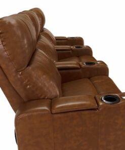 RowOne - Prestige Straight 4-Chair Leather Power Recline Home Theater Seating - Brown