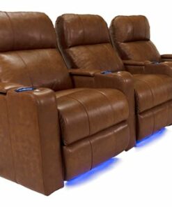 RowOne - Prestige Straight 3-Chair Leather Power Recline Home Theater Seating - Brown