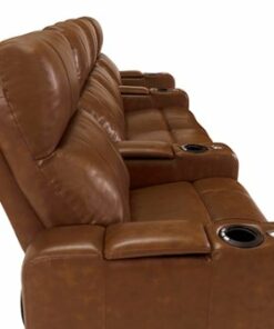 RowOne - Prestige Straight 4-Chair Row with loveseat Leather Power Recline Home Theater Seating - Brown