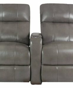 RowOne - Prestige Straight 2-Chair Leather Power Recline Home Theater Seating - Grey