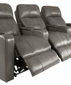 RowOne - Prestige Straight 3-Chair Leather Power Recline Home Theater Seating - Grey