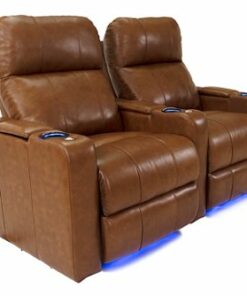 RowOne - Prestige Straight 2-Chair Leather Power Recline Home Theater Seating - Brown