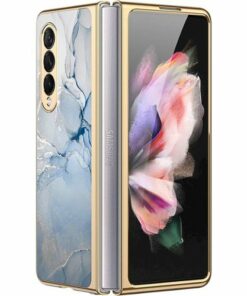 SaharaCase - Marble Series Case for Samsung Galaxy Z Fold3 5G - Blue/Gold
