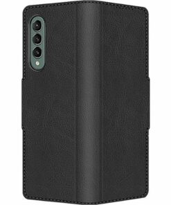 SaharaCase - Leather Folio Wallet Case for Samsung Galaxy Z Fold3 5G - Black