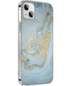 SaharaCase - Marble Series Case for Apple iPhone 13 mini - Blue/Gold