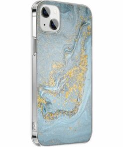 SaharaCase - Marble Series Case for Apple iPhone 13 - Blue/Gold