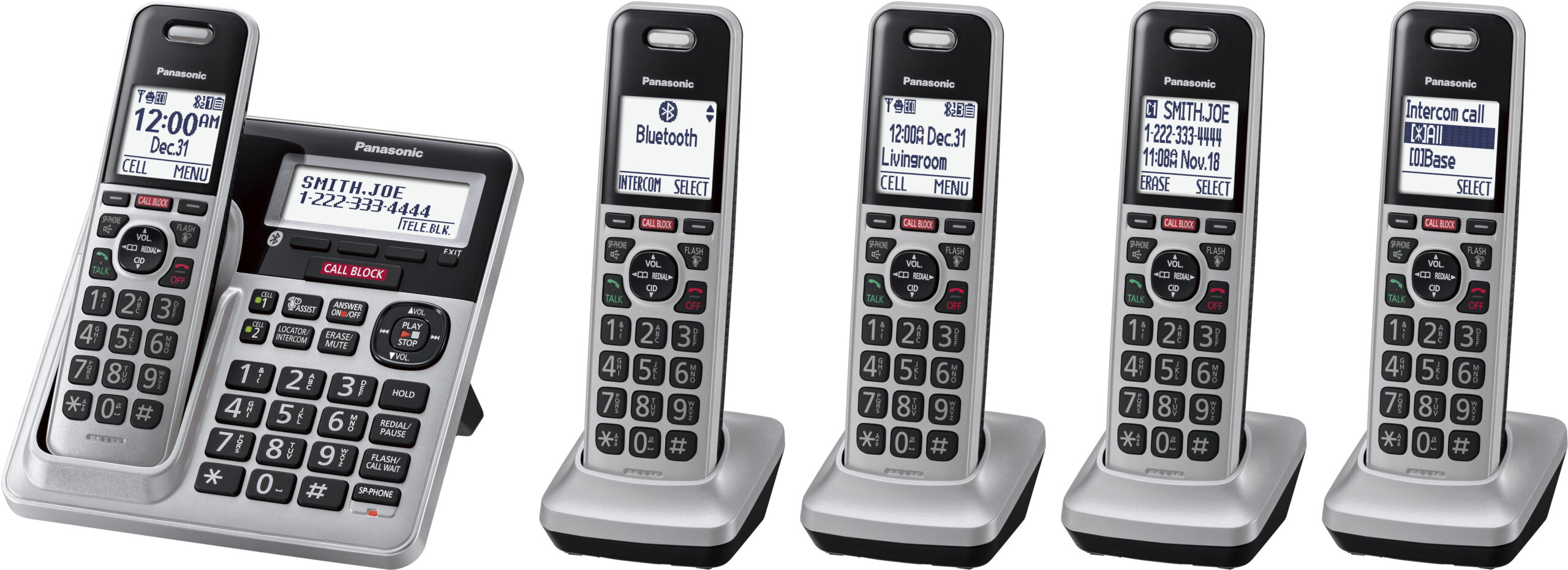Panasonic - KX-TGF975S Link2Cell DECT 6.0 Expandable Cordless Phone System with Digital Answering System and Smart Call Blocker - Silver