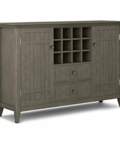 Simpli Home - Bedford 12-Bottle solid wood 54 in W Sideboard Buffet and Wine Rack - Farmhouse Grey
