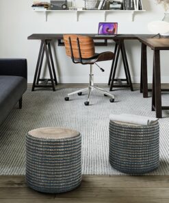Simpli Home - Larissa Round Braided Pouf - Natural and Teal