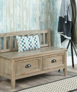 Simpli Home - Burlington solid wood 42 inch Wide Transitional Entryway Storage Bench with Drawers - Distressed Grey