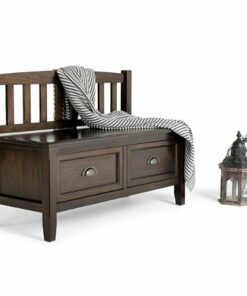 Simpli Home - Burlington solid wood 42 inch Wide Transitional Entryway Storage Bench with Drawers - Mahogany Brown