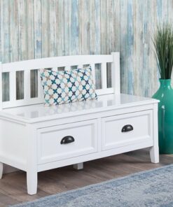 Simpli Home - Burlington solid wood 42 inch Wide Transitional Entryway Storage Bench with Drawers - White