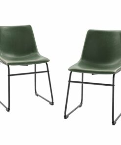 Walker Edison - Contemporary Faux Leather Dining Chairs set of 2 - Green 2