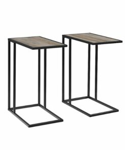 Walker Edison - 20” Contemporary 2-Piece Metal Base C-Table Set - Grey Wash/Black
