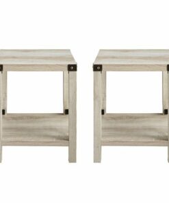 Walker Edison - 18” Farmhouse 2-Piece Metal-X Side Table Set - White Oak