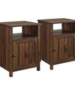 Walker Edison - 2-Piece Farmhouse Grooved-Door Side Table Set - Dark Walnut