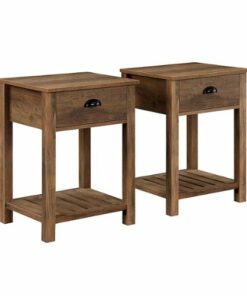 Walker Edison - 2-Piece Farmhouse Side Table with Lower Shelf Set - Rustic Oak