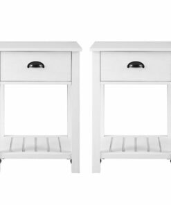 Walker Edison - 2-Piece Farmhouse Side Table with Lower Shelf Set - Brushed White