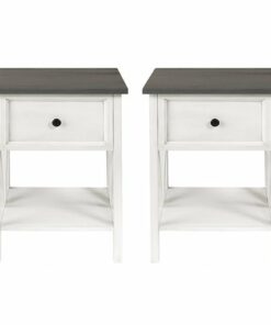 Walker Edison - 2-Piece Farmhouse V-Leg Side Table Set - Grey/White Wash