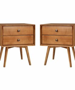 Walker Edison - Mid Century 2-Drawer Nightstand set of 2 - Caramel