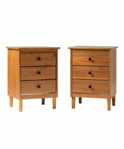 Walker Edison - Classic Minimal 3-Drawer Nightstand set of 2 - Caramel